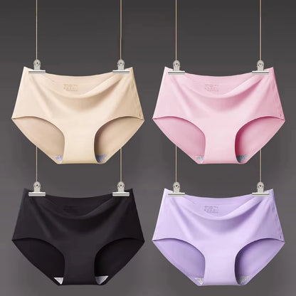 9 Pcs Seamless Ice Silk Panties for Women Breathable Soft Comfort, Solid Color Teen Girls Panty, One-Piece Design