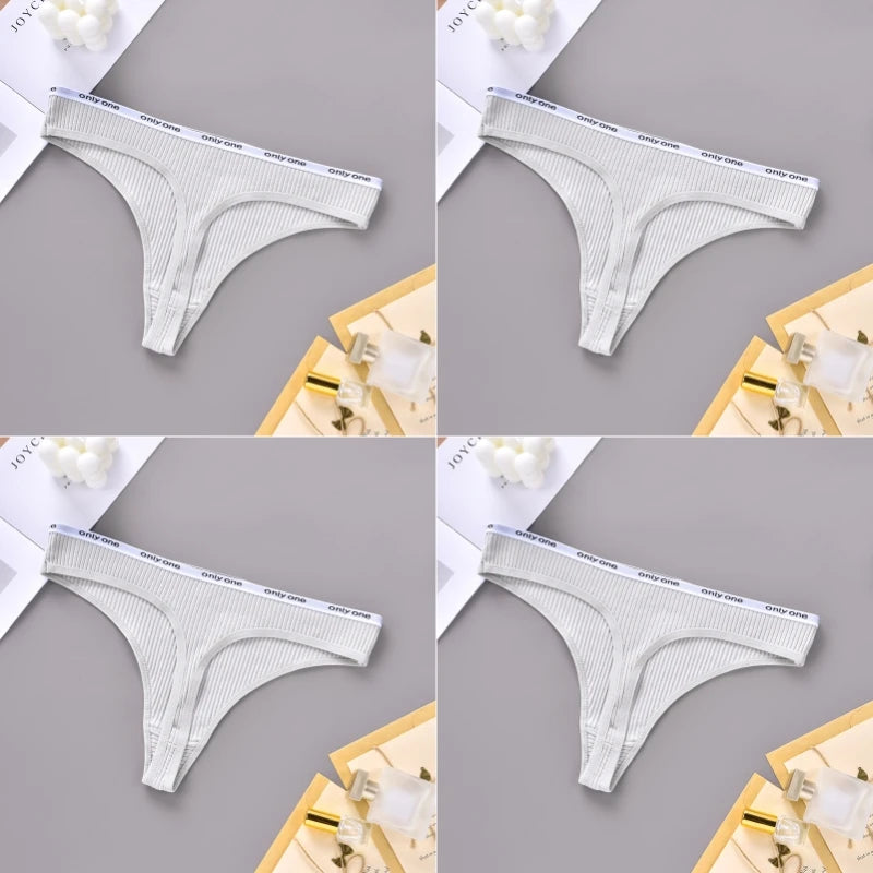 4PCS Sexy Erotic Women's Thong Solid Color Cotton Women's Panties Soft Skin Friendly Women's Underwear Seamless Cute Lingerie
