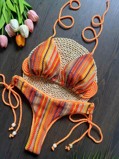 RUOTONGSEPT 2025 Sexy Braided Rope Straps Bikini Set New Swimsuit Women Swimwear Push Up Brazilian Bathing Suit Beach Biquinis