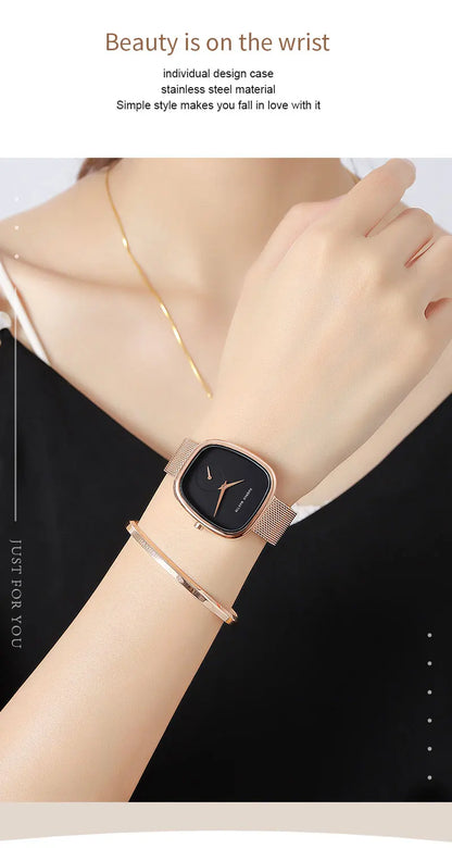 2025 New Women's Quartz Wristwatch 34mm Wine Barrel Rose Gold Black Stopwatch Fashionable Minimalist Style Oval Women's Watches