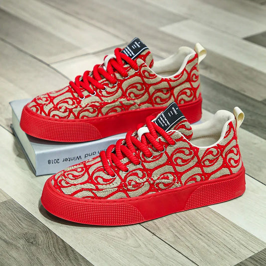 Hot Selling Red Canvas Shoes Men Trendy Print Skateboard Shoes For Man Low Cut Platform Skate Sneakers Male zapatos para hombre