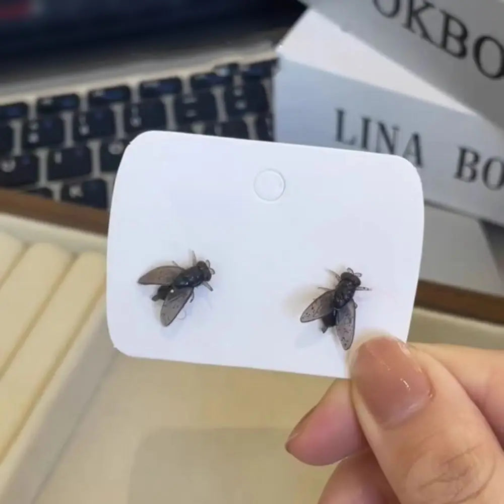 Cute Creative Flies Studs Earrings Prank Funny Mosquito Ear Stud Realistic Personality Mini Fly Earrings Girls