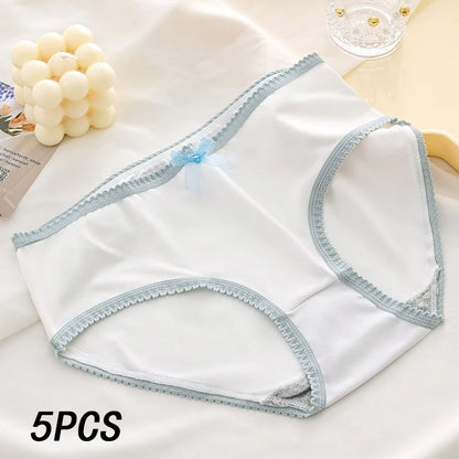 5pcs Heart Plaid Print Briefs Comfy Cute Bow Intimates Panties Women's Lingerie Underwear