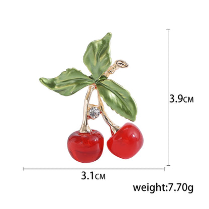 Enamel Cherry Brooches for Women Unisex Rhinestone Fruit Pins Banquet Party Backpack Gifts Jewelry Accessories