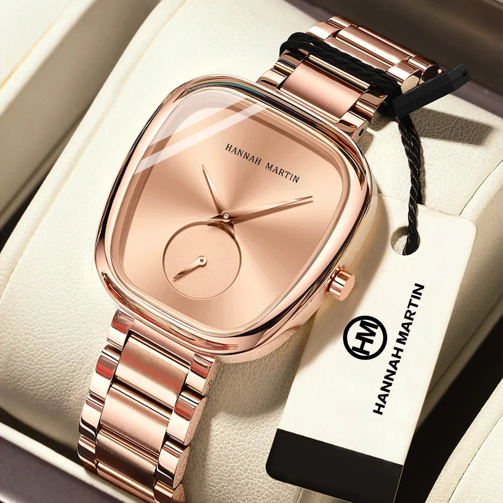 2025 New Women's Quartz Wristwatch 34mm Wine Barrel Rose Gold Black Stopwatch Fashionable Minimalist Style Oval Women's Watches