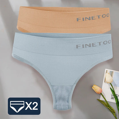FINETOO 2PCS/Set M-2XL Bodyshaper G-String Panties Women Slim Underwear Female Lingerie Sexy Lady Thongs High Waist Underpants