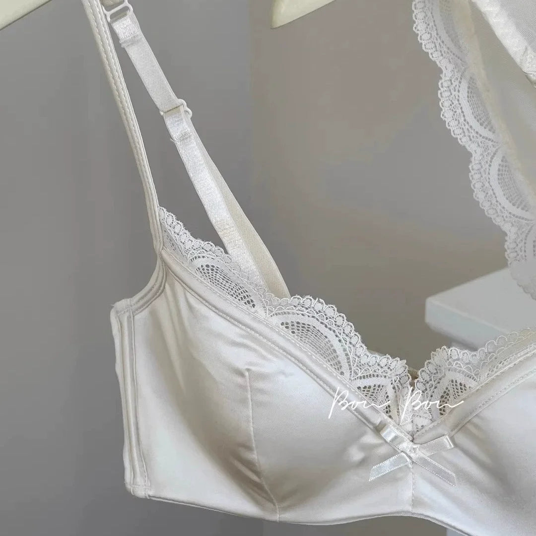 French Lace Underwear Female Breathable Thin Section Adjustable Anti-Sagging Comfortable Sex Lace Small Breasts Gathered Bra