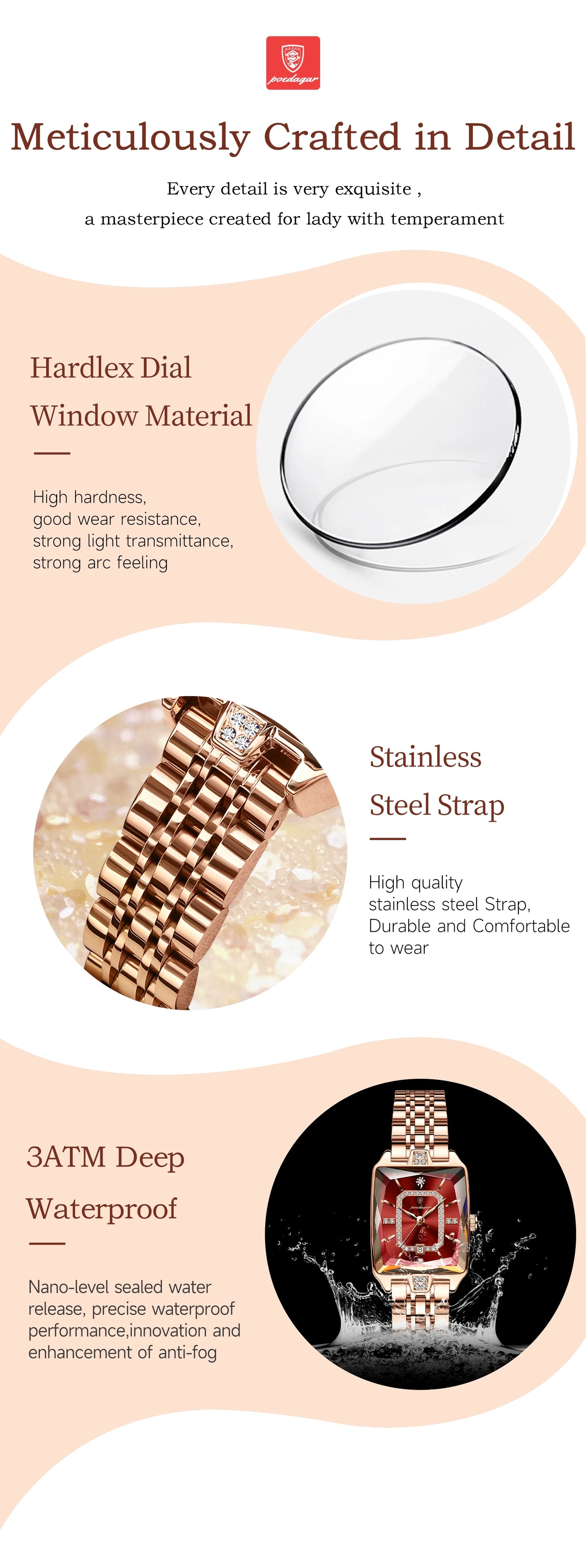 POEDAGAR Luxury Elegant Watch For Woman Date Waterproof Rectangle Ladies Watch Stainless Steel Quartz Women Watches Female Reloj