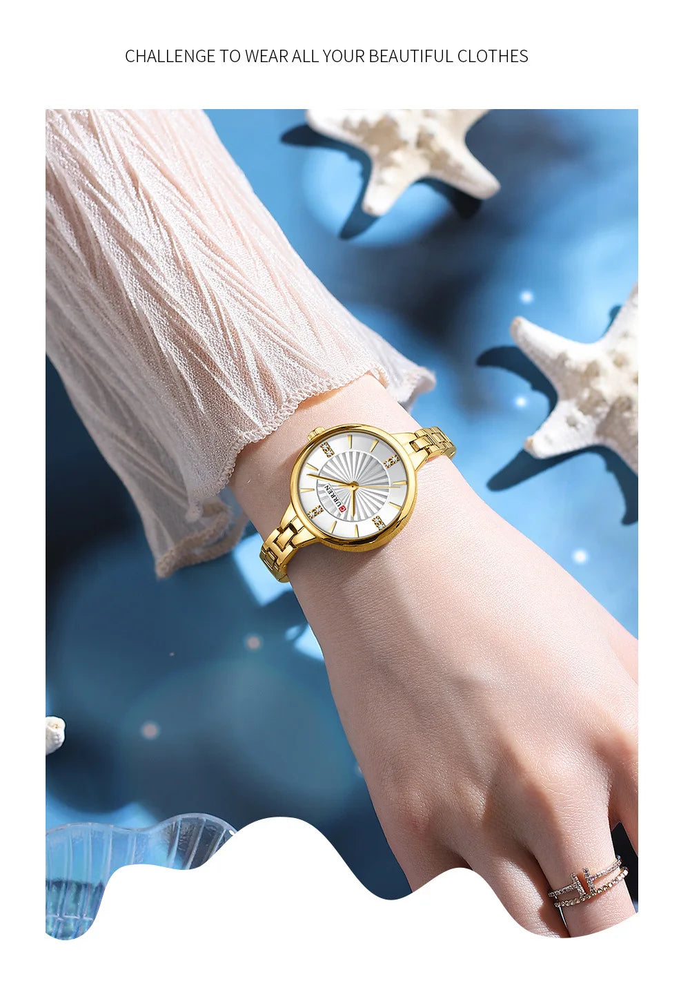 CURREN 9097 Women's Casual Quartz Watch Elegant Simple Design Waterproof Stainless Steel Strap Fashion Business Wristwatch Lady