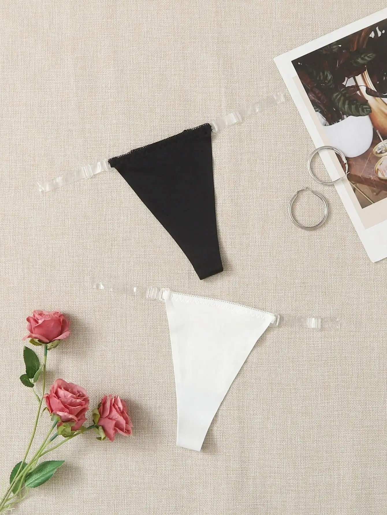 Ladies Sexy Invisible Casual Comfortable Black And White Solid Color Thong