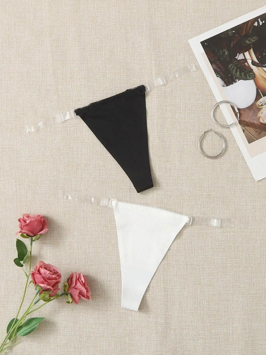 Ladies Sexy Invisible Casual Comfortable Black And White Solid Color Thong