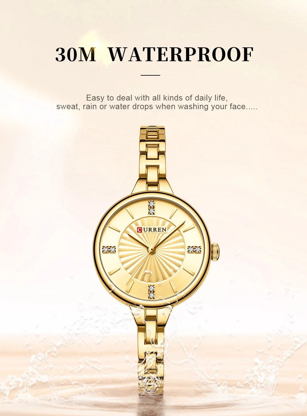 CURREN 9097 Women's Casual Quartz Watch Elegant Simple Design Waterproof Stainless Steel Strap Fashion Business Wristwatch Lady