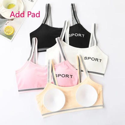 4 Pcs/Lot Children Innerwear Cotton Girls Bra Removable Sponge Cup Puberty Girls Training Bras Breathable Teenage Girl Brassiere