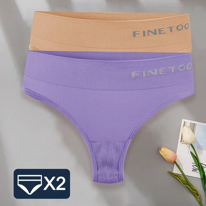 FINETOO 2PCS/Set M-2XL Bodyshaper G-String Panties Women Slim Underwear Female Lingerie Sexy Lady Thongs High Waist Underpants