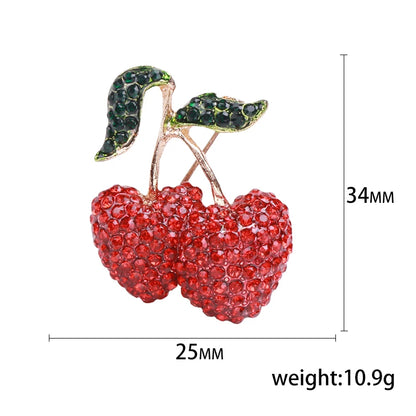 Enamel Cherry Brooches for Women Unisex Rhinestone Fruit Pins Banquet Party Backpack Gifts Jewelry Accessories