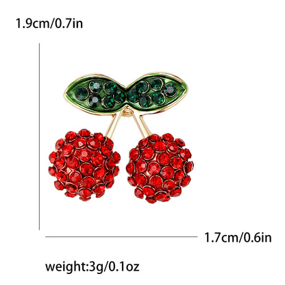 Enamel Cherry Brooches for Women Unisex Rhinestone Fruit Pins Banquet Party Backpack Gifts Jewelry Accessories