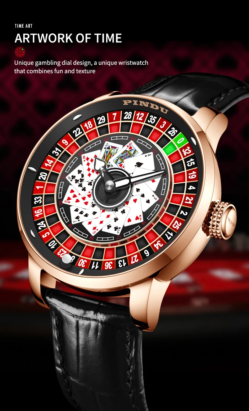 PINDU Designs New NH35A Rotary Roulette Mechanical Watch Men's Diamond Surface Waterproof Leather Men's Watch Montre Homme P6626