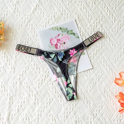 Fashionable ladies lingerie short waist ladies lingerie style, crystal letters comfortable pink thong sexy swimming trousers