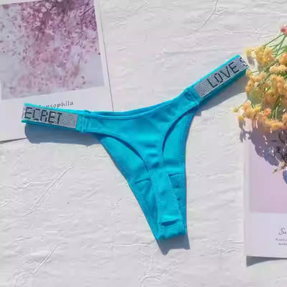 Fashionable ladies lingerie short waist ladies lingerie style, crystal letters comfortable pink thong sexy swimming trousers