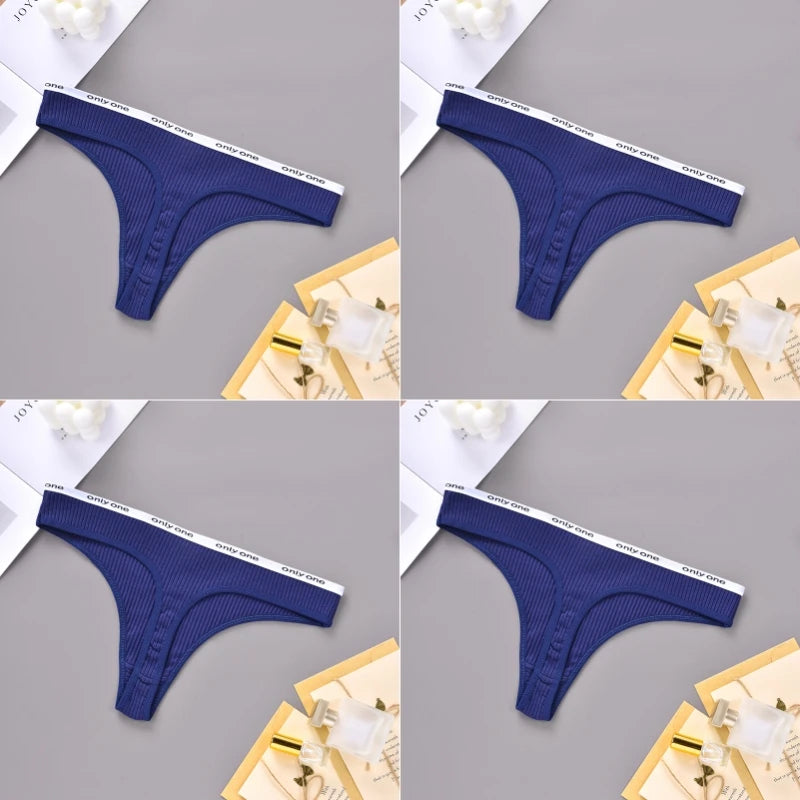 4PCS Sexy Erotic Women's Thong Solid Color Cotton Women's Panties Soft Skin Friendly Women's Underwear Seamless Cute Lingerie