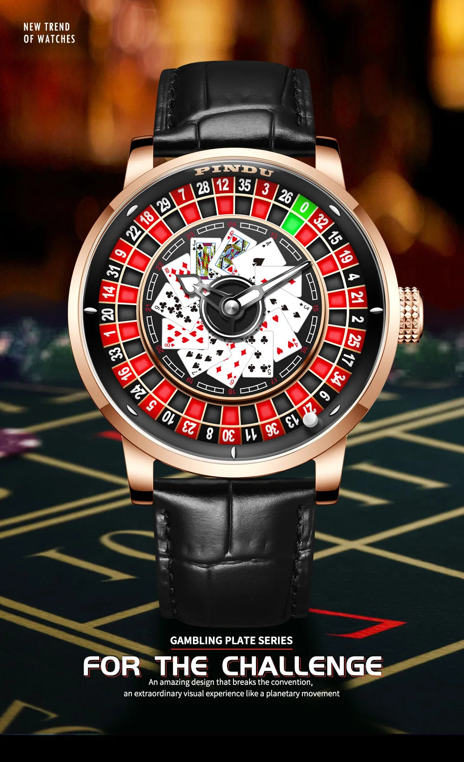 PINDU Designs New NH35A Rotary Roulette Mechanical Watch Men's Diamond Surface Waterproof Leather Men's Watch Montre Homme P6626