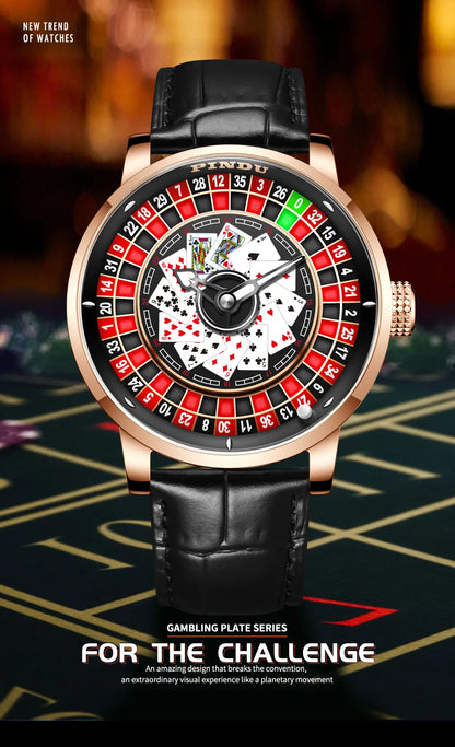 PINDU Designs New NH35A Rotary Roulette Mechanical Watch Men's Diamond Surface Waterproof Leather Men's Watch Montre Homme P6626
