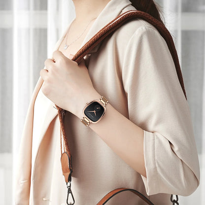 2025 New Women's Quartz Wristwatch 34mm Wine Barrel Rose Gold Black Stopwatch Fashionable Minimalist Style Oval Women's Watches