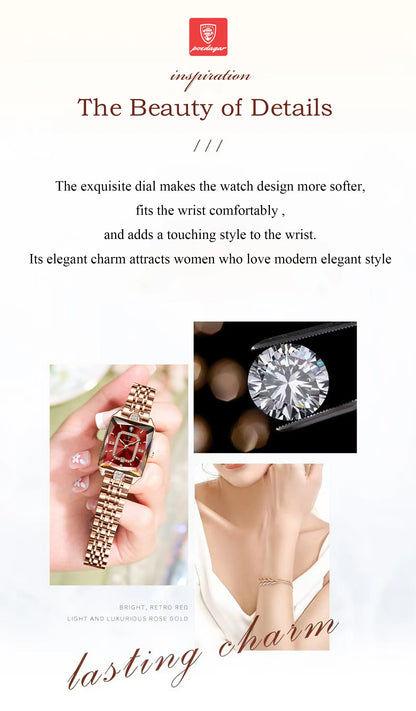 POEDAGAR Luxury Elegant Watch For Woman Date Waterproof Rectangle Ladies Watch Stainless Steel Quartz Women Watches Female Reloj
