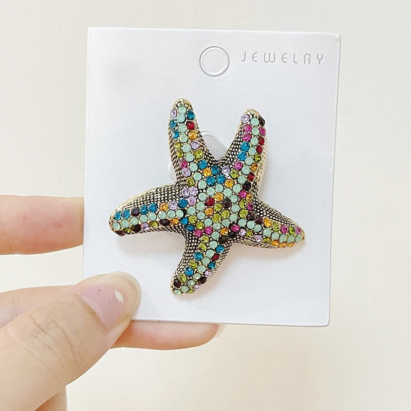 Sparkling Crystal Starfish Brooch Beach Vacation Ladies Luxury Dress Ornament Souvenir Gift
