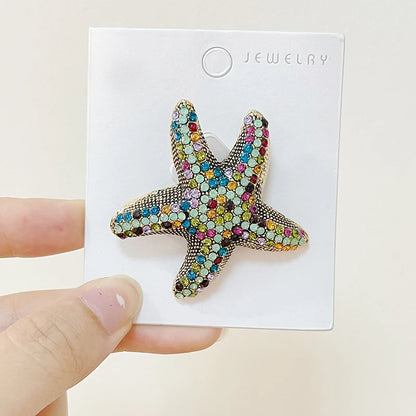 Sparkling Crystal Starfish Brooch Beach Vacation Ladies Luxury Dress Ornament Souvenir Gift