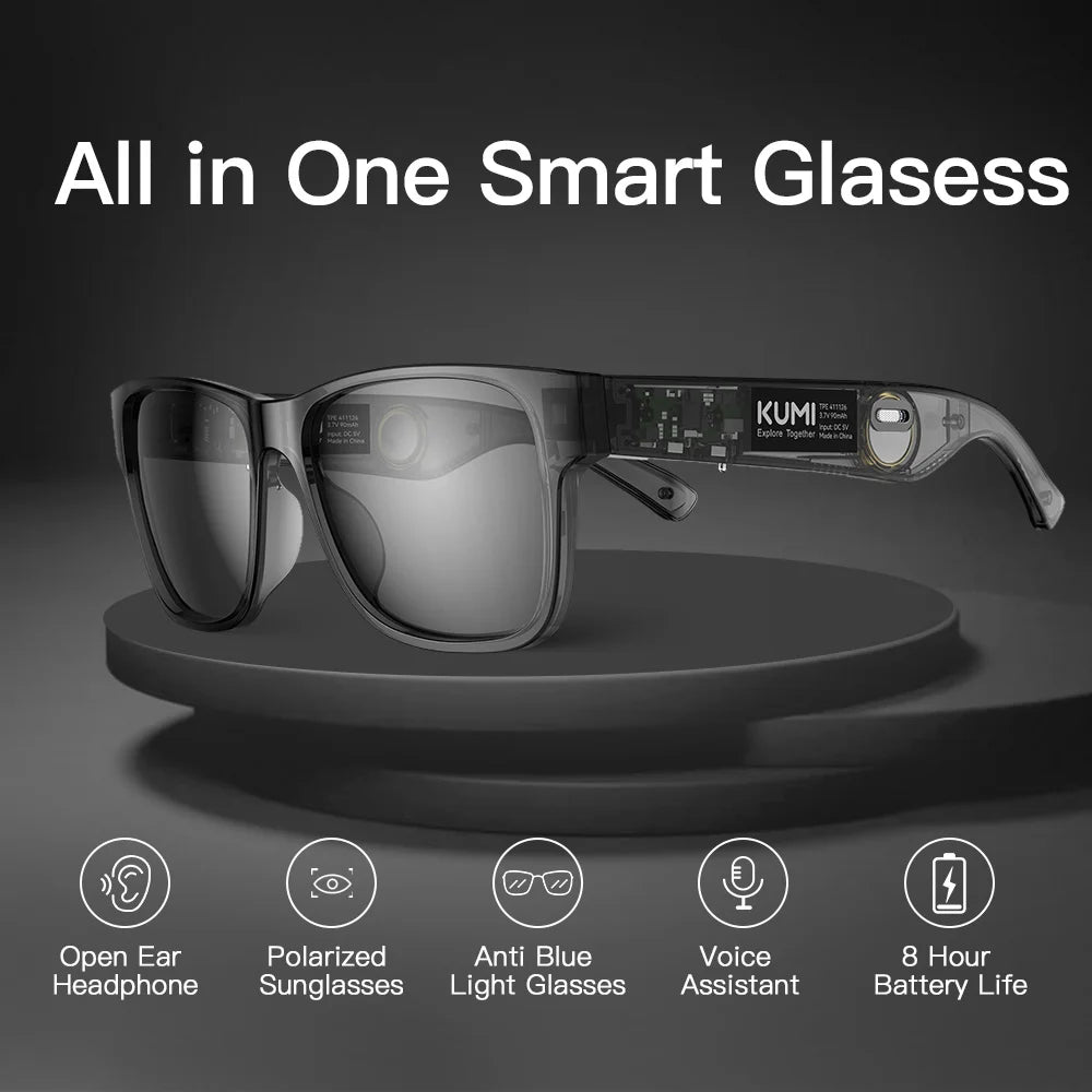 KUMI Meta V1 Smart Glasses Polarized Sunglasses Bluetooth glasses IPX4 Waterproof Open Ear Headphones AI Voice Assistant