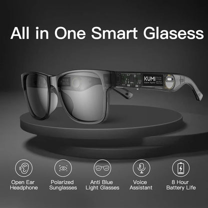 KUMI Meta V1 Smart Glasses Polarized Sunglasses Bluetooth glasses IPX4 Waterproof Open Ear Headphones AI Voice Assistant