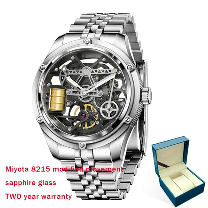 Pindu Men's New Mechanical Watch Leather Sapphire Crystal Commercial Men's Watch Miyota 8215 Automatic Watch 50m Waterproof