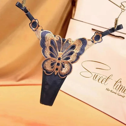 Sexy Lace Thong Women Butterfly Low Waist Panties G strings Transparent Mesh Briefs Adjustable Waist Panties Culotte Femme