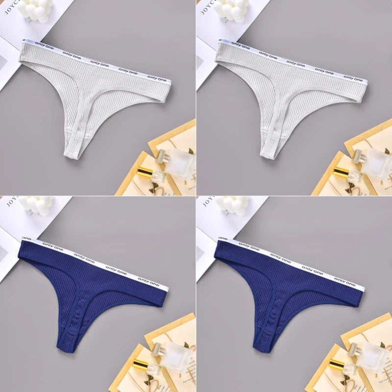 4PCS Sexy Erotic Women's Thong Solid Color Cotton Women's Panties Soft Skin Friendly Women's Underwear Seamless Cute Lingerie