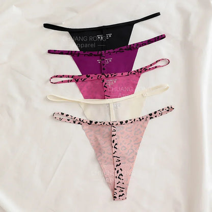 SP&CITY Leopard Print Thongs Sports Traceless Women’s Underpants Low Waist Ice Silk Thin Panties Breathable Fitness Briefs