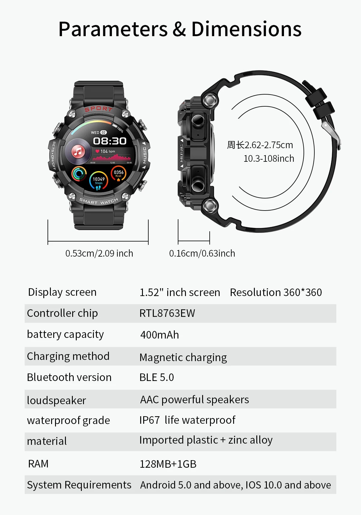 LaNikar Smart Watch AMOLED Display With In-Ear Bluetooth Headset Heart Rate Blood Pressure Oxygen Saturation Monitoring HD Audio