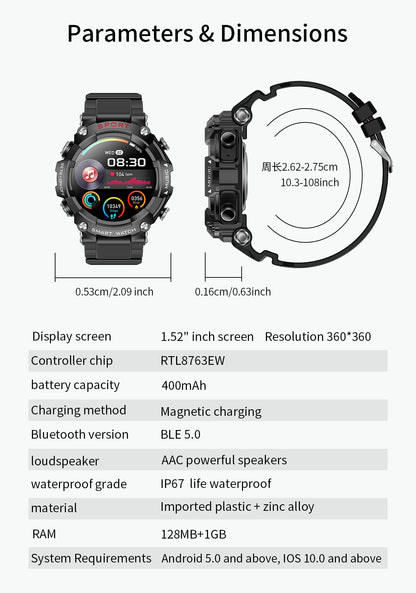 LaNikar Smart Watch AMOLED Display With In-Ear Bluetooth Headset Heart Rate Blood Pressure Oxygen Saturation Monitoring HD Audio