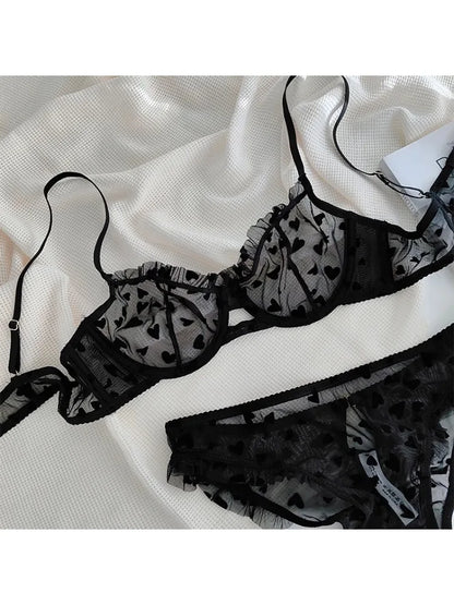 French Lace Minimizer Bra Set - Sexy Push Up Lingerie for Big Bust, Pink Heart-shaped Design | Flattering Support & Girlish Char