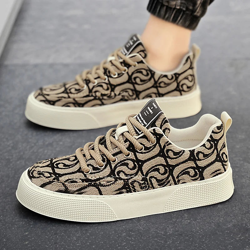 Hot Selling Red Canvas Shoes Men Trendy Print Skateboard Shoes For Man Low Cut Platform Skate Sneakers Male zapatos para hombre