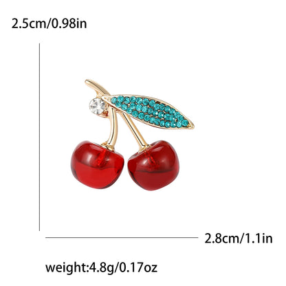 Enamel Cherry Brooches for Women Unisex Rhinestone Fruit Pins Banquet Party Backpack Gifts Jewelry Accessories