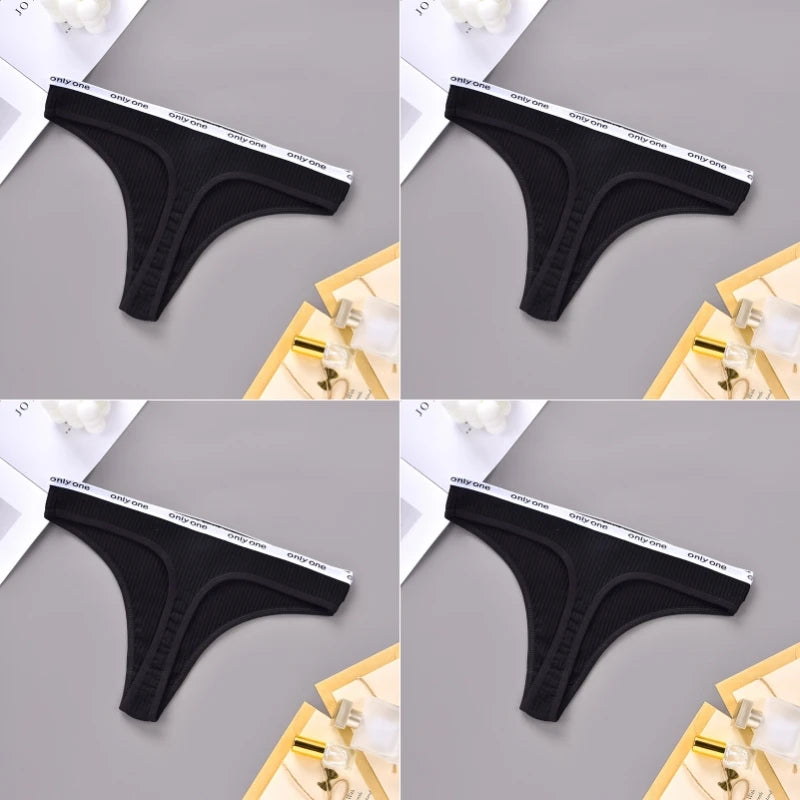 4PCS Sexy Erotic Women's Thong Solid Color Cotton Women's Panties Soft Skin Friendly Women's Underwear Seamless Cute Lingerie