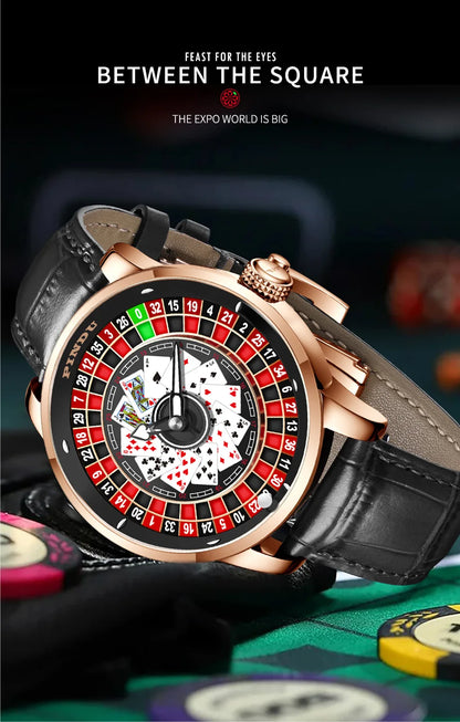 PINDU Designs New NH35A Rotary Roulette Mechanical Watch Men's Diamond Surface Waterproof Leather Men's Watch Montre Homme P6626