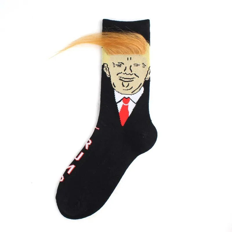 Funny Presidential Socks With 3D Fake Hair Round Neck Socks