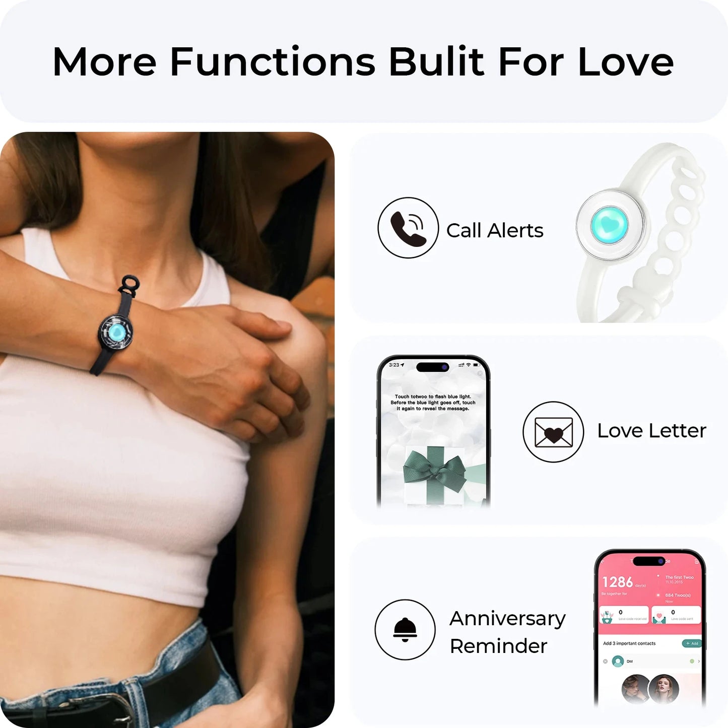 Totwoo Long Distance Touch Bracelets for Couples-Candy Series, Vibration & Light up for Love Couples Bracelets Relationship Gift