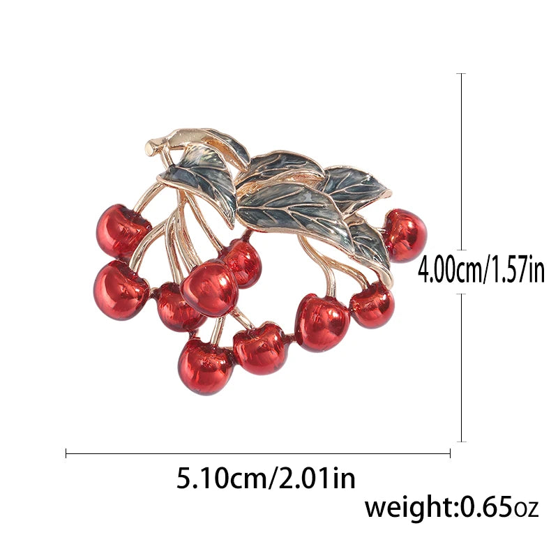 Enamel Cherry Brooches for Women Unisex Rhinestone Fruit Pins Banquet Party Backpack Gifts Jewelry Accessories
