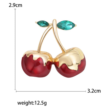 Enamel Cherry Brooches for Women Unisex Rhinestone Fruit Pins Banquet Party Backpack Gifts Jewelry Accessories