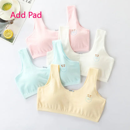 4 Pcs/Lot Children Innerwear Cotton Girls Bra Removable Sponge Cup Puberty Girls Training Bras Breathable Teenage Girl Brassiere