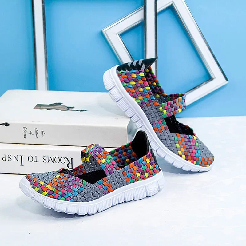 Plus Size Women Flat Shoes  Elastic Band Weave Shoes Women Comfort Flat Shoes Women Casual Loafers Zapatos De Mujer