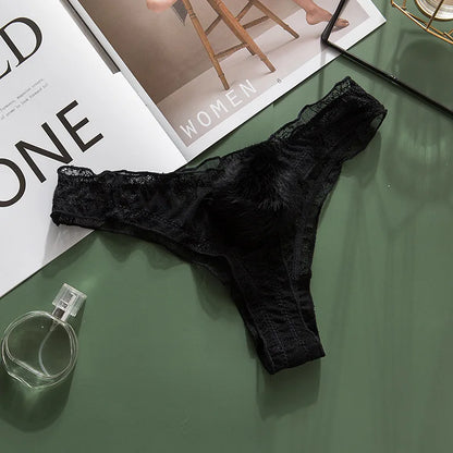 Women Lace Mesh Cotton Thongs Panties Sexy Rabbit Tail Waist Female Underpants Pantys Lingerie Vintage Lingerie for Women